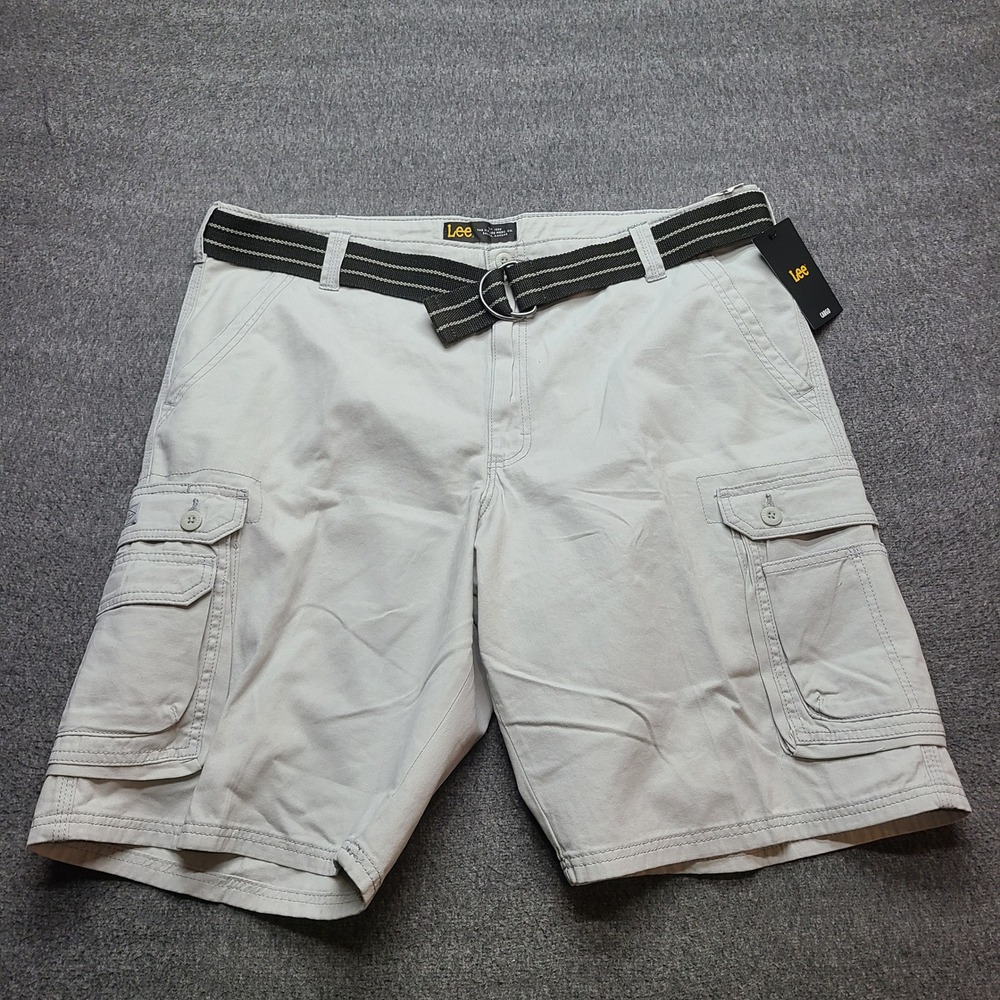 Lee Cargo Shorts Mens 42 Khaki New Belted Relaxed Fit Cotton Outdoor Hiking Pant